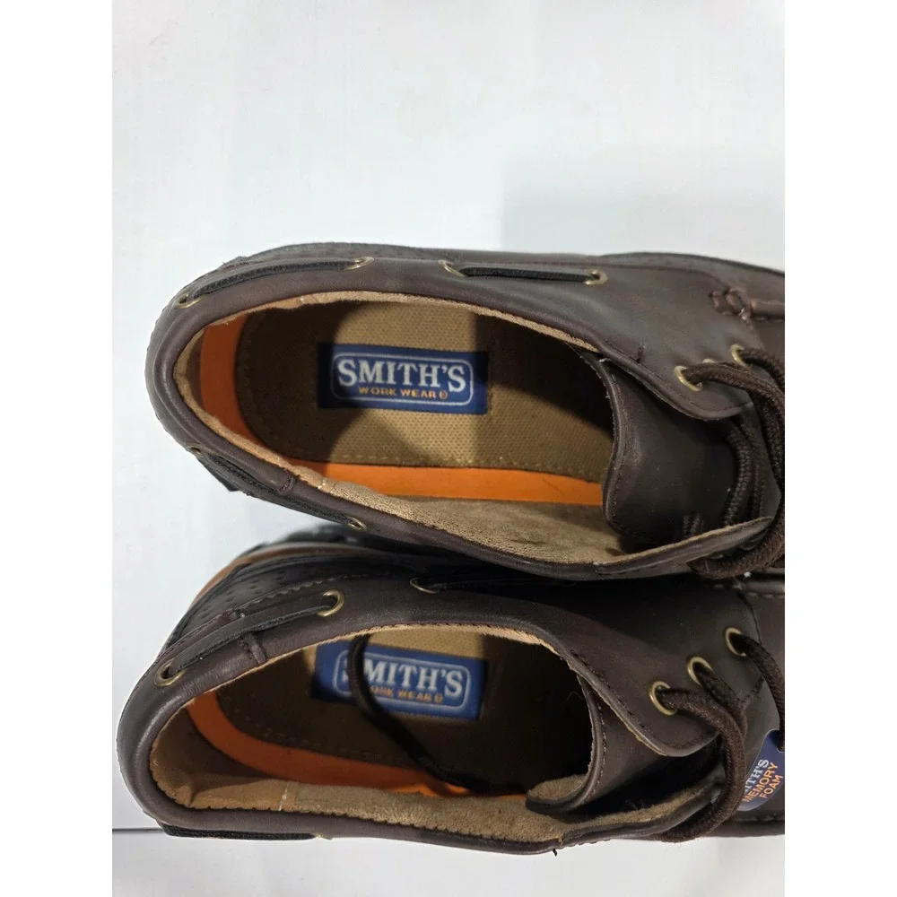 Smiths Workwear Mens Georgia Style Brown Leather Lace Up Boat Shoes Size‎ 11